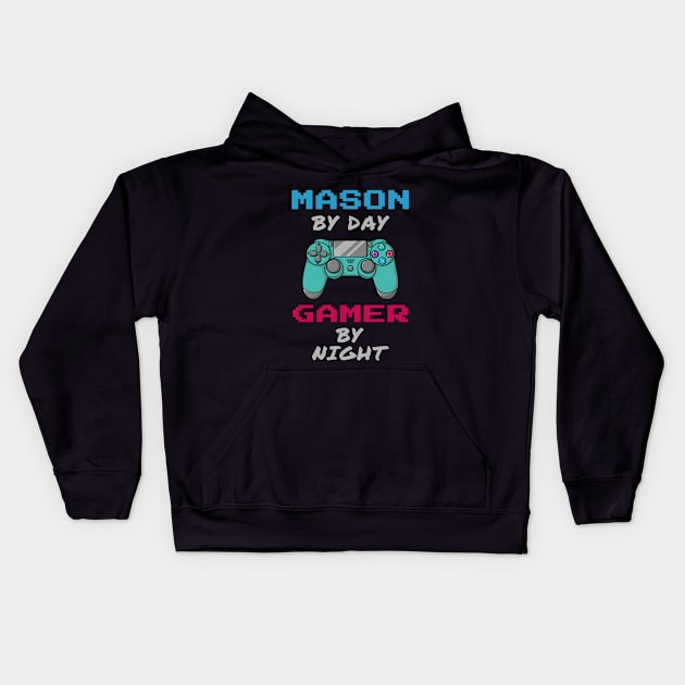 Mason By Day Gamer By Night Kids Hoodie by jeric020290